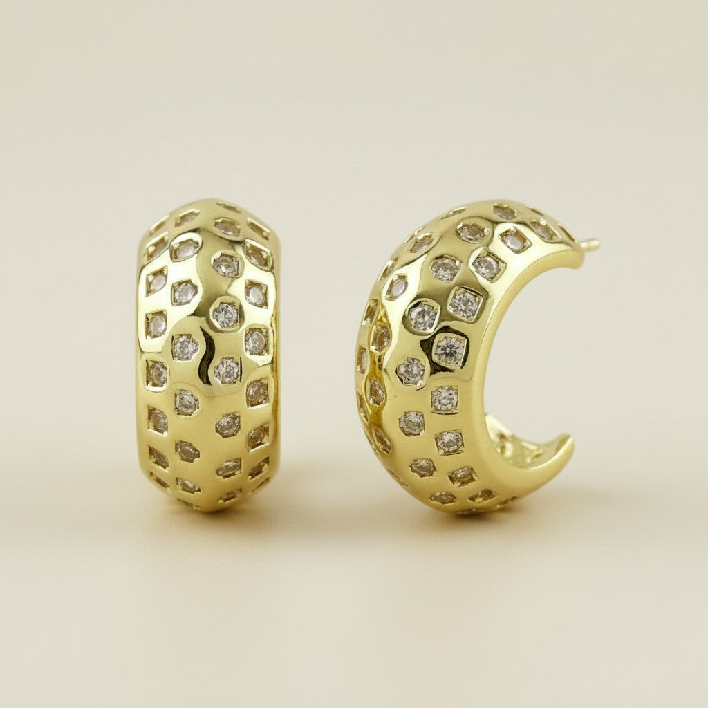 18k Gold Filled Pavé CZ C-Hoop Earrings | Understated Glamour