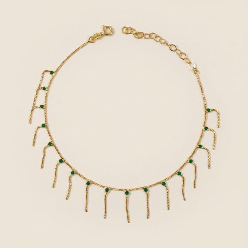 18k Gold Filled Fringed Box Chain Anklet | Colorful Micro Zirconia Detail