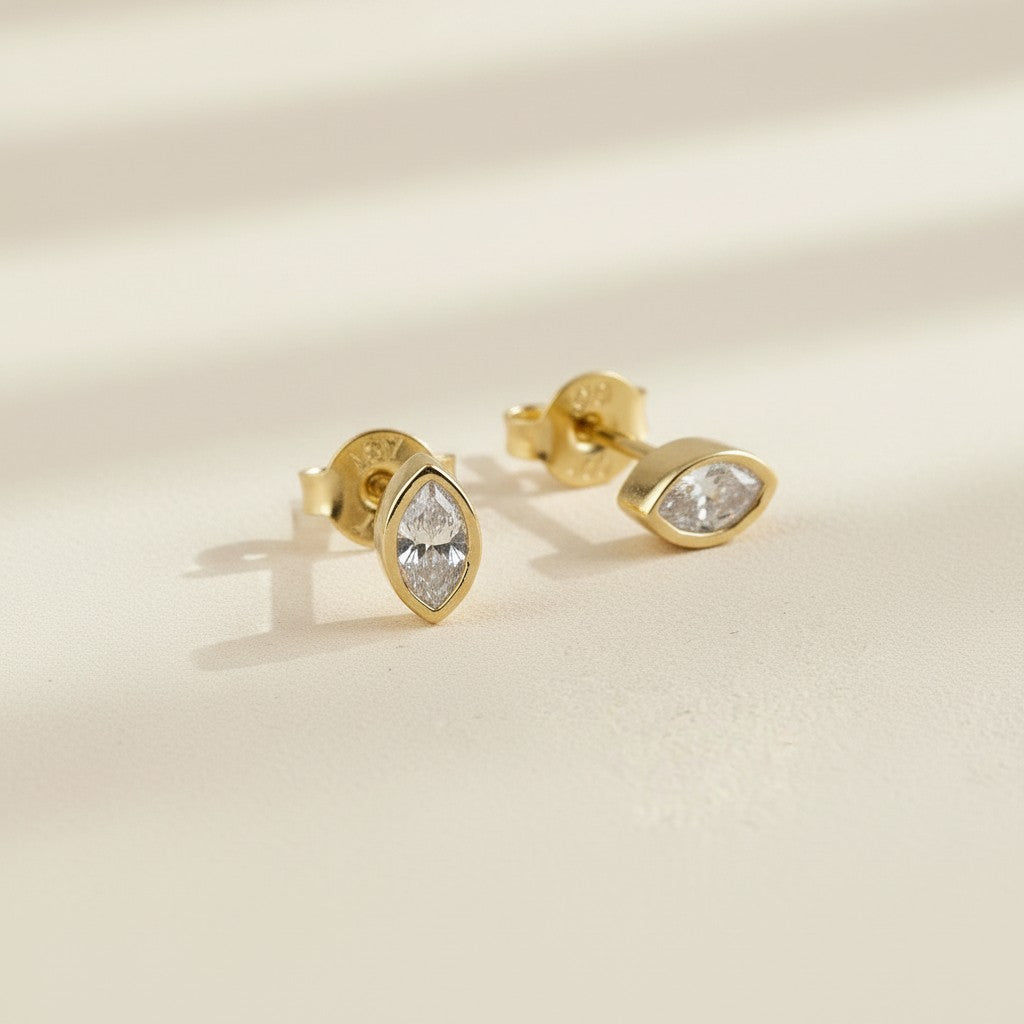 18k Gold Filled Elliptical CZ Stud Earrings | Elegant Elongating Shape