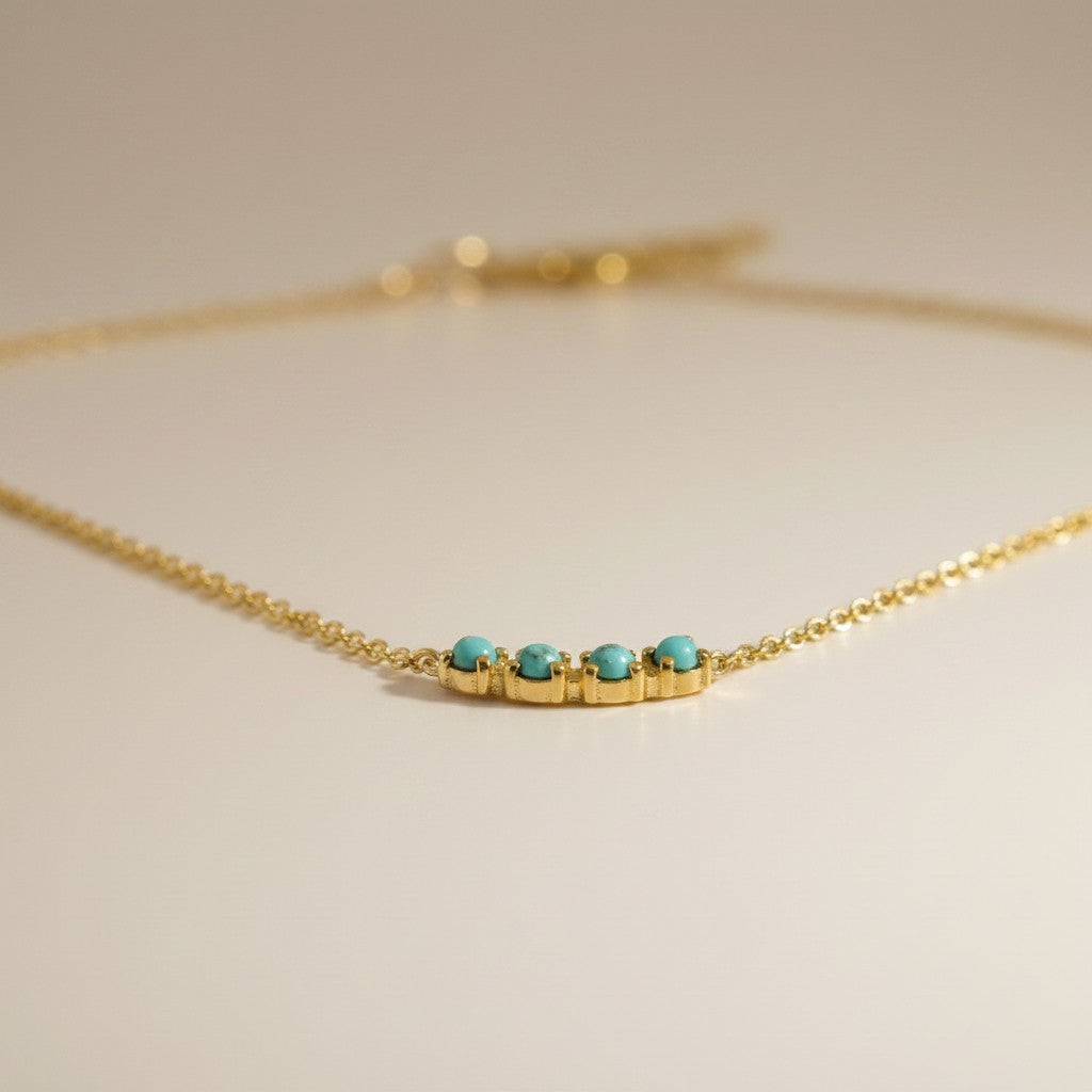 🩵 18k Gold Filled Triple Turquoise Necklace — Three Stones, One Quietly Stunning Look