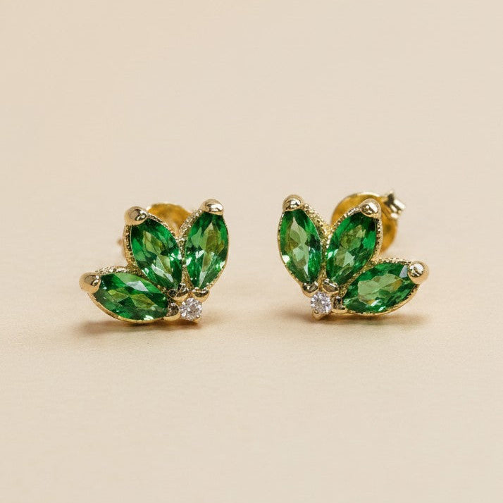 🌿 18k Gold Filled Emerald Lotus Flower CZ Stud Earrings — Ancient Symbol. Four Green Stones. A Color That Changes Everything