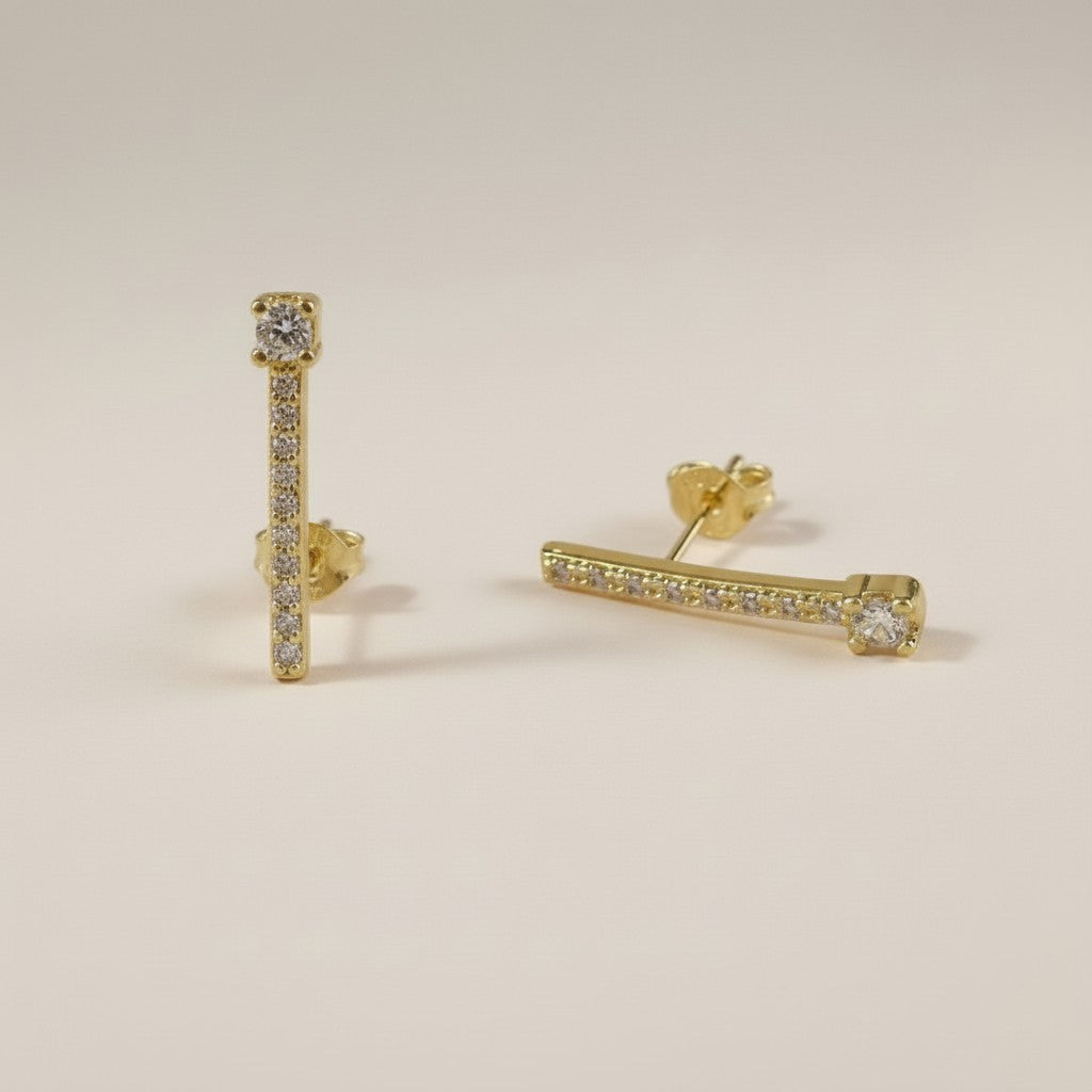 18k Gold Filled Pavé CZ Bar Stud Earrings — Everyday Elegance, Effortlessly Worn