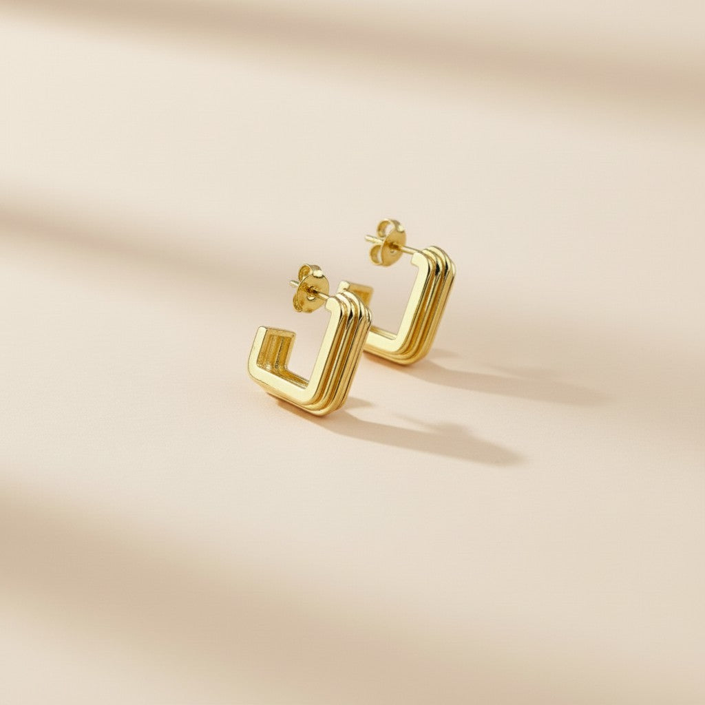 Geometric C-Hoop Earrings for Women - Ridged Modern Hoops