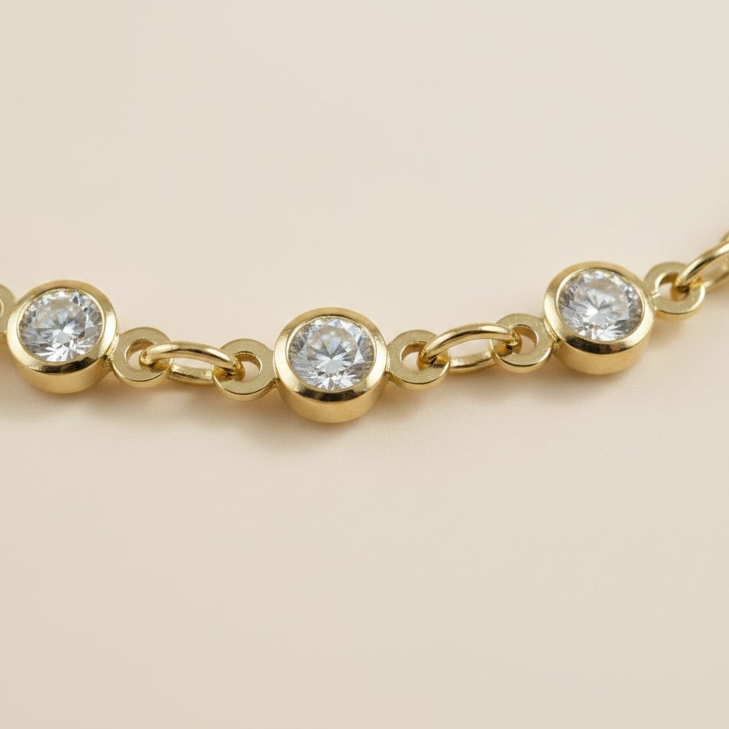 18k Gold Filled Round Bezel CZ Bracelet | Timeless Modern Simplicity