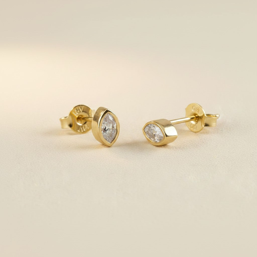18k Gold Filled Elliptical CZ Stud Earrings | Elegant Elongating Shape