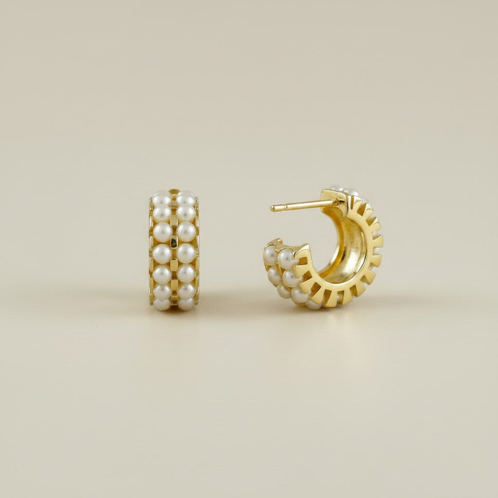 18k Gold Filled Petite Double Pearl C-Hoop Earrings | Modern Classic