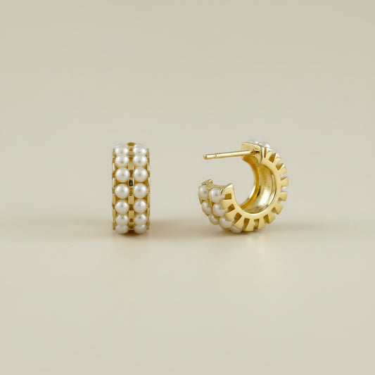 18k Gold Filled Petite Double Pearl C-Hoop Earrings | Modern Classic