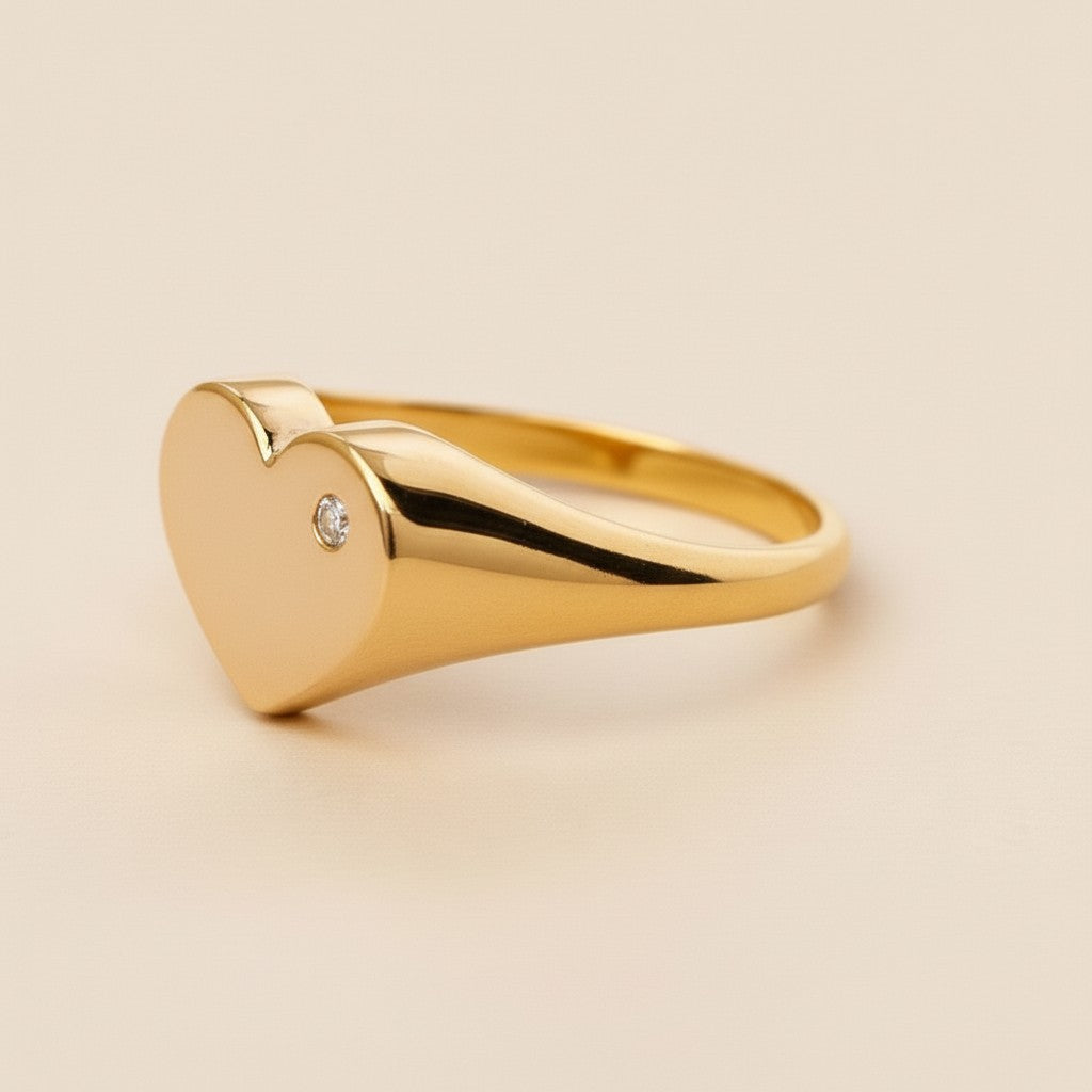 Heart Ring with CZ Stone - Dainty Promise Ring for Women