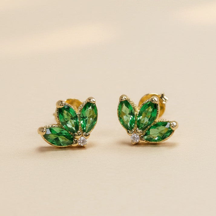 🌿 18k Gold Filled Emerald Lotus Flower CZ Stud Earrings — Ancient Symbol. Four Green Stones. A Color That Changes Everything