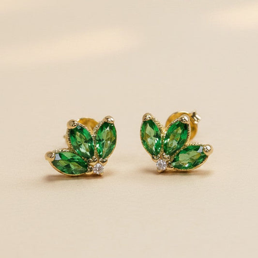 🌿 18k Gold Filled Emerald Lotus Flower CZ Stud Earrings — Ancient Symbol. Four Green Stones. A Color That Changes Everything