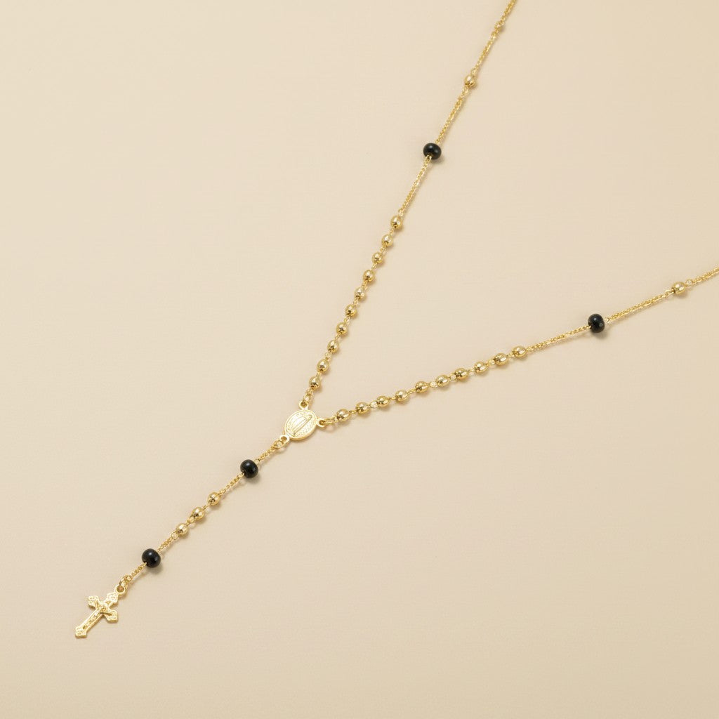 18k Gold Filled Black & Gold Bead Rosary Necklace | Our Lady of Grace