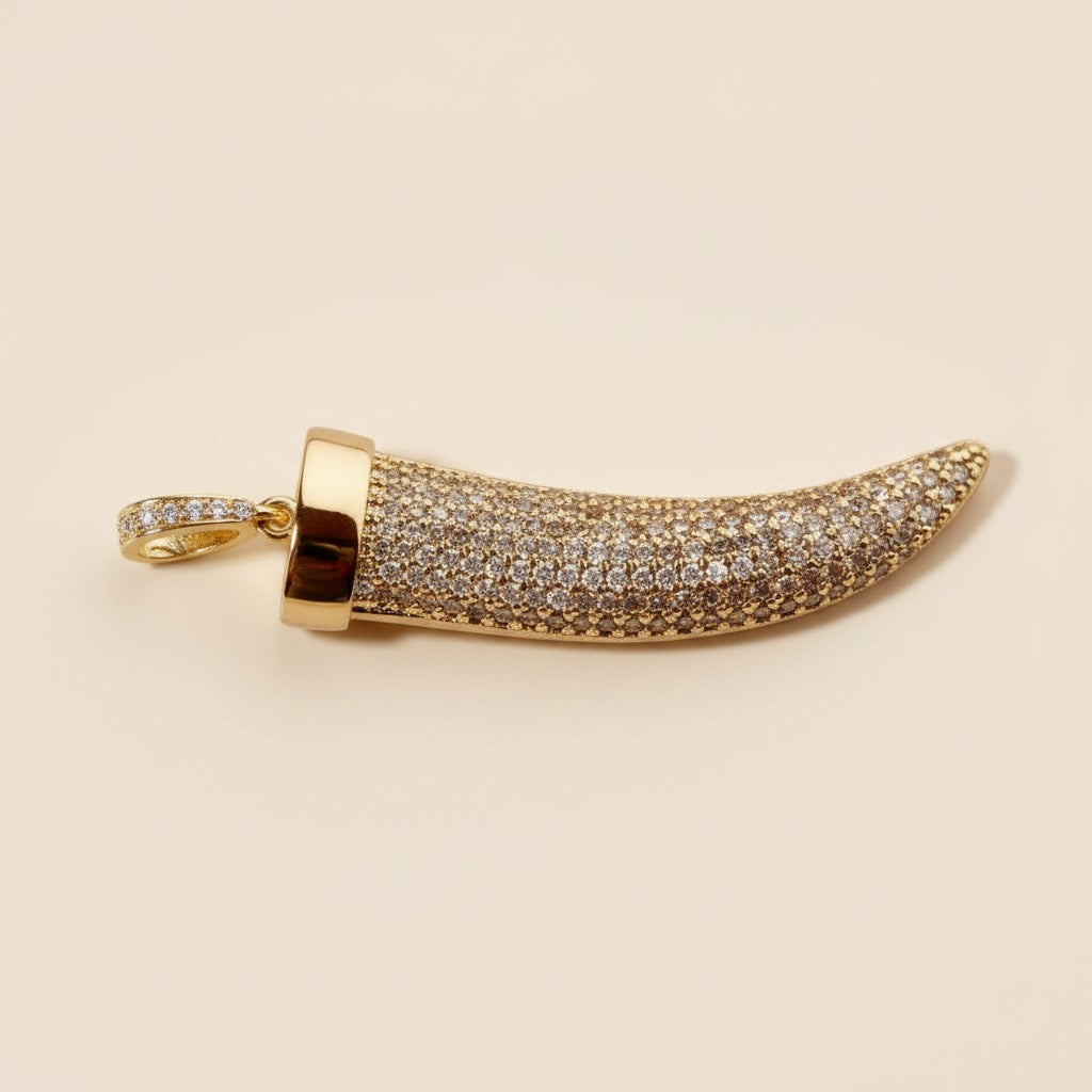 Elephant Tusk Pendant - Crystal CZ Statement Necklace for Women