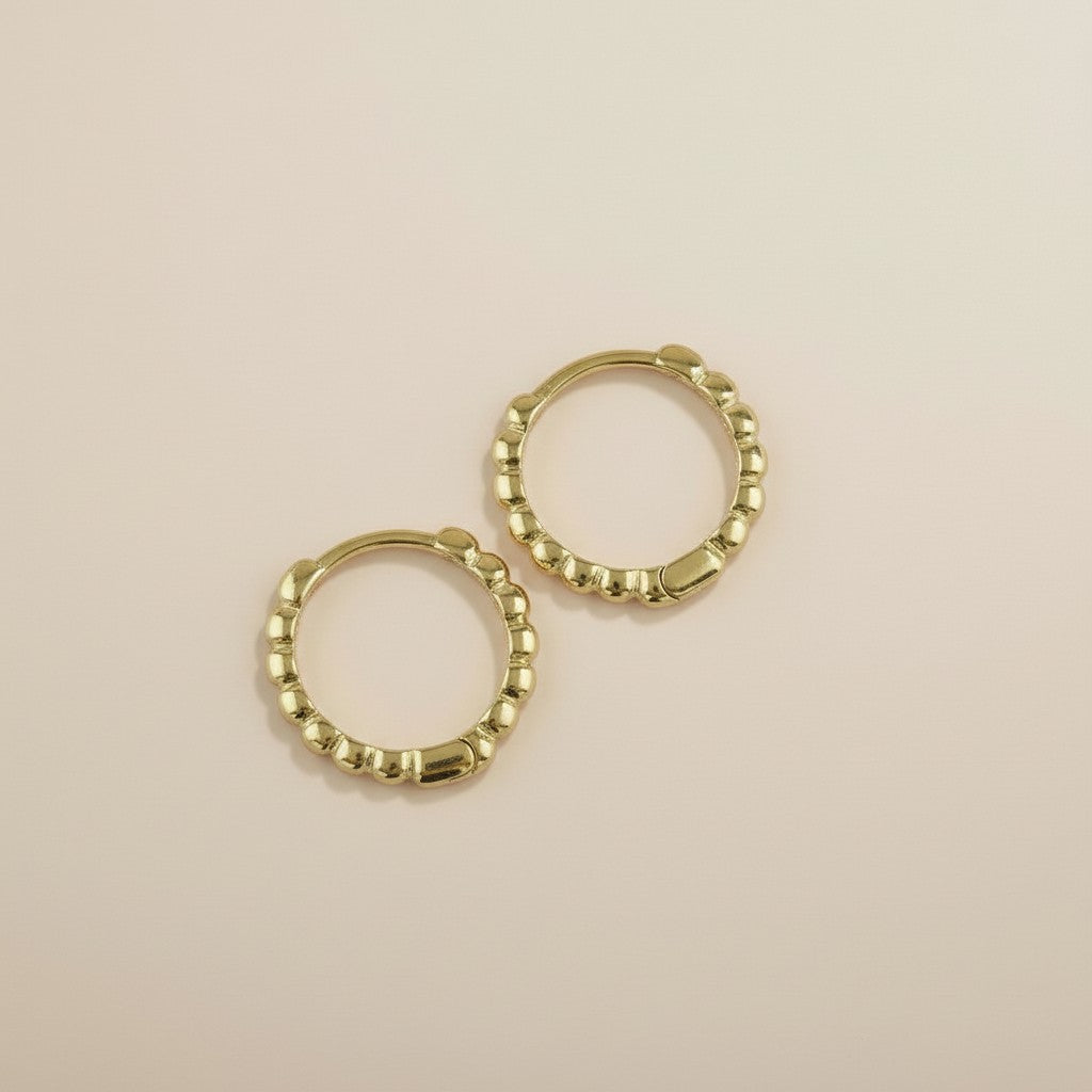 Beaded Clicker Hoop Earrings for Women - Small Gold Hoops