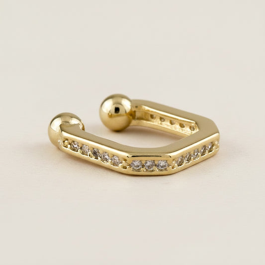 18k Gold Filled Square CZ Ear Cuff | No-Piercing Architectural Edge
