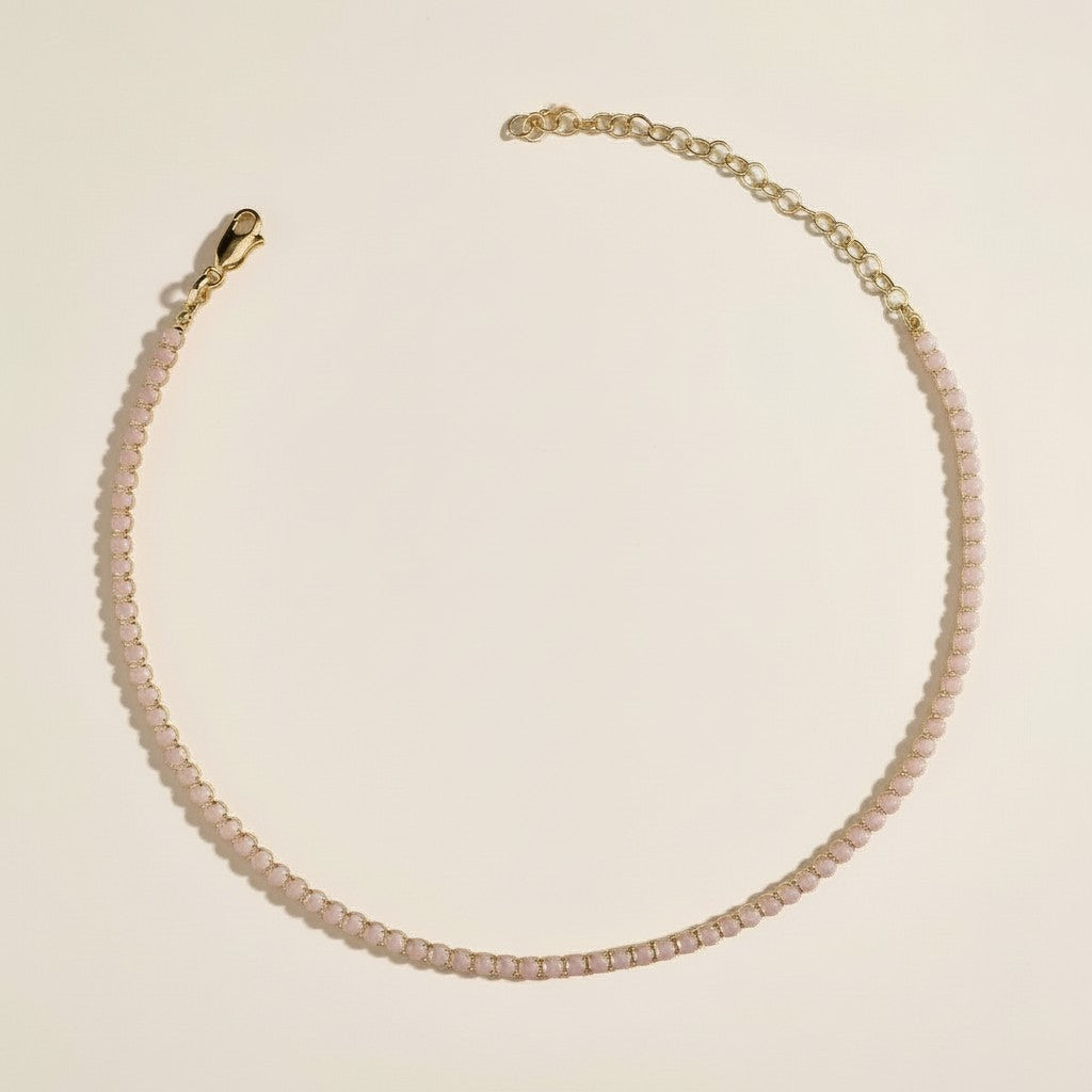 Nude Pink Cubic Zirconia Necklace | CZ Necklace for Women | Blush Pink Tennis Necklace