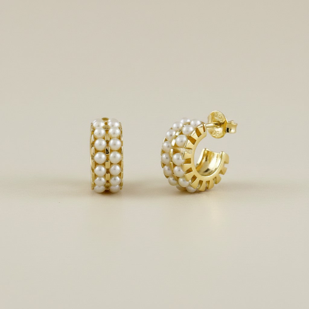 18k Gold Filled Petite Double Pearl C-Hoop Earrings | Modern Classic