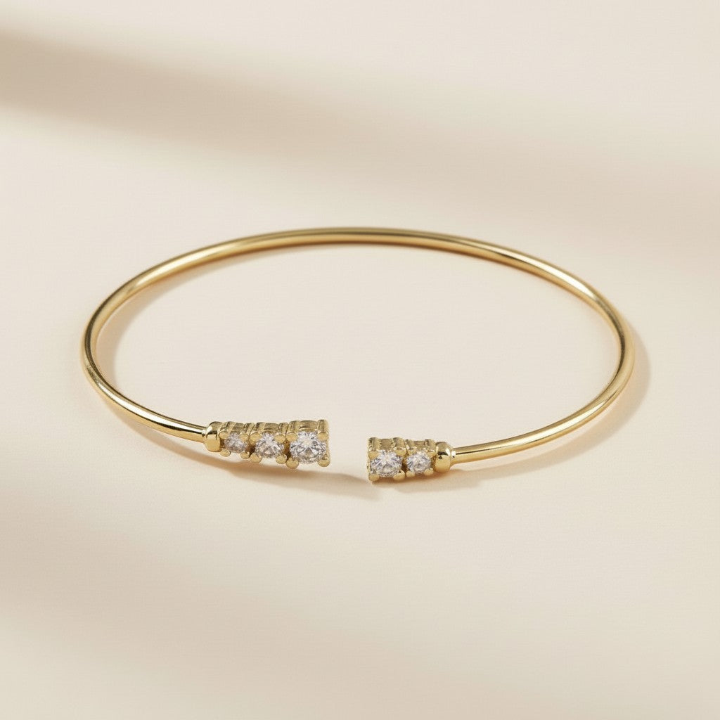 Cuff Bracelet with Cubic Zirconia - Adjustable Open Cuff for Women