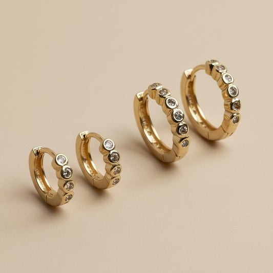 Mini Bezel Hoop Earrings for Women - Sparkling Small Hoops