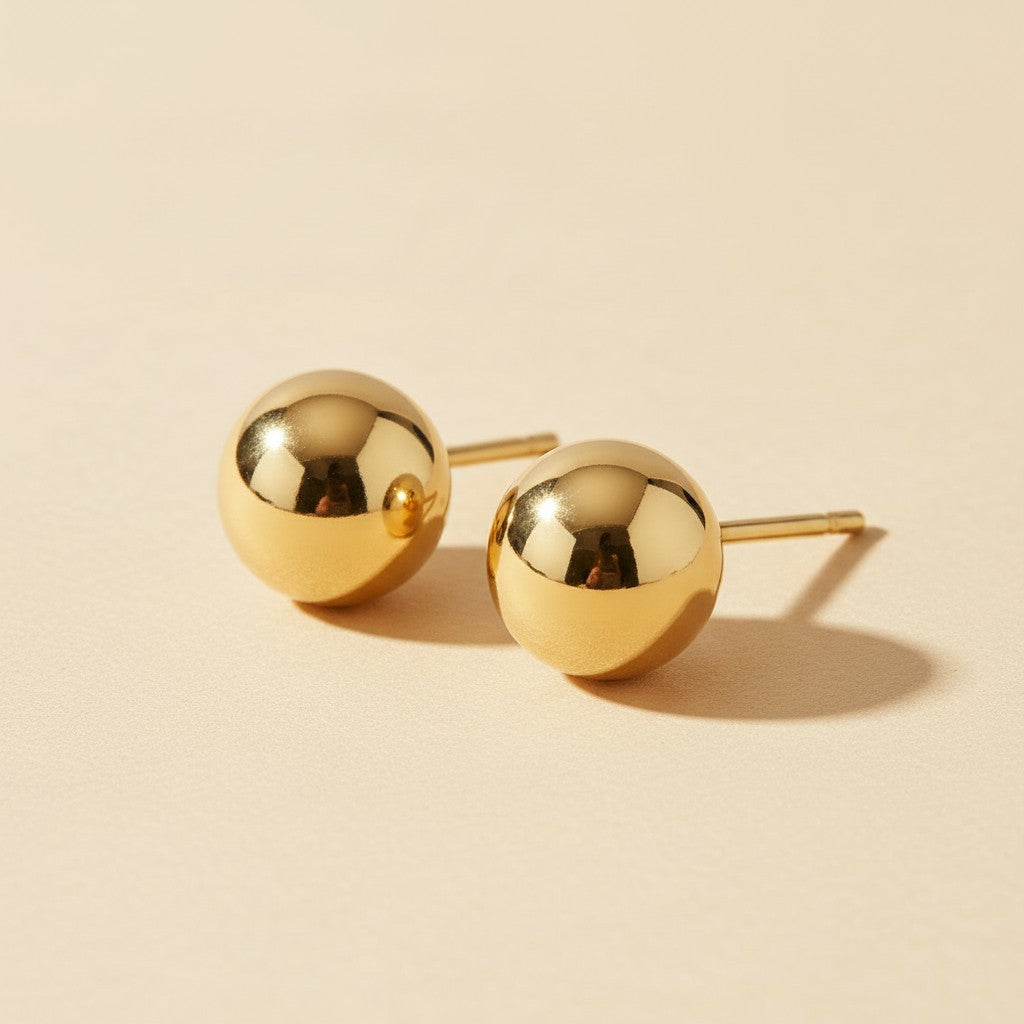 14k Solid Gold Dainty Sphere Earrings | Minimalist Everyday Studs