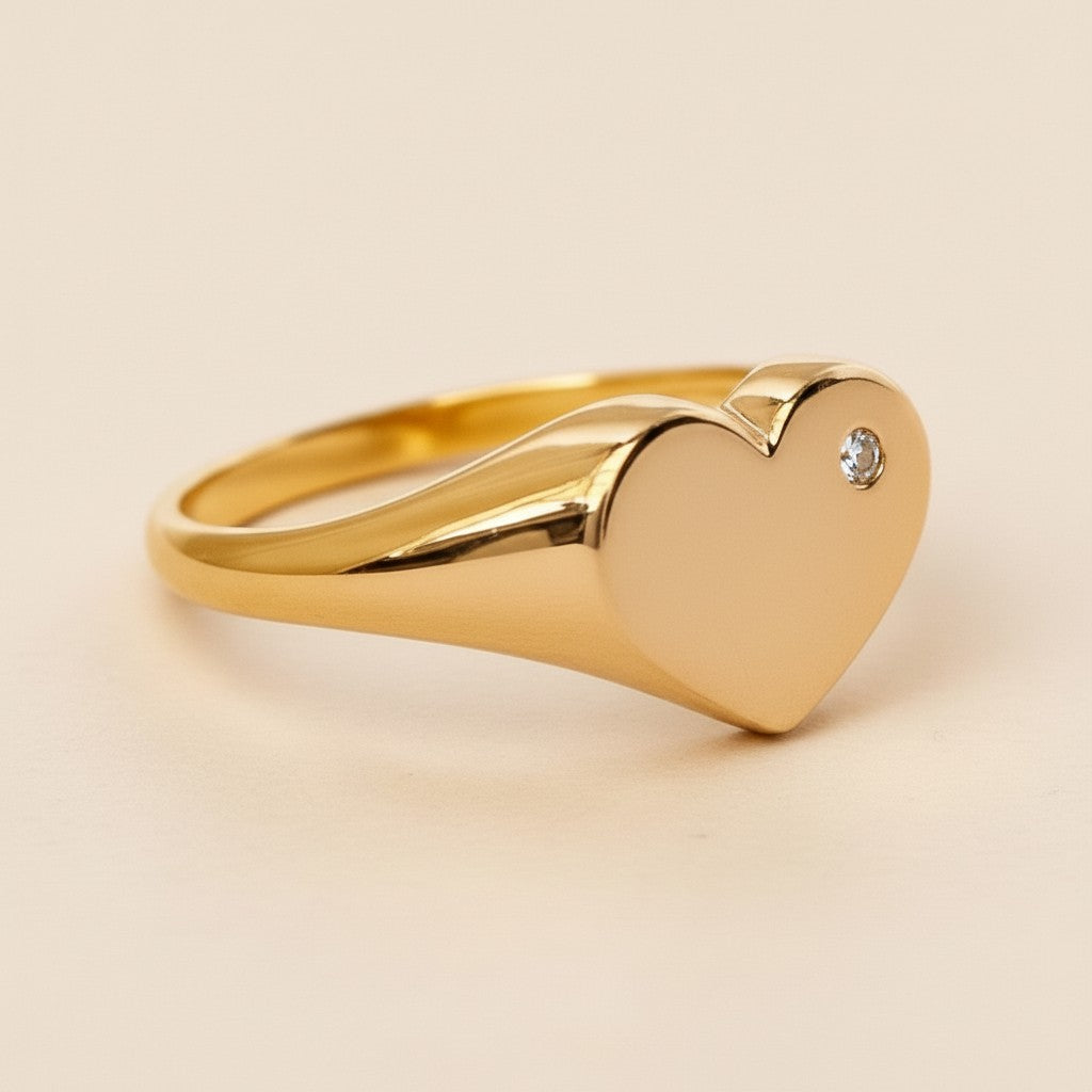 Heart Ring with CZ Stone - Dainty Promise Ring for Women