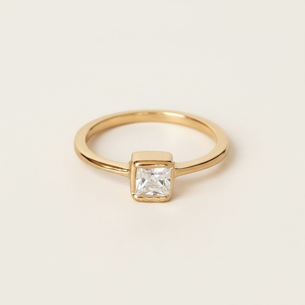 Square Solitaire Ring - Stackable CZ Ring