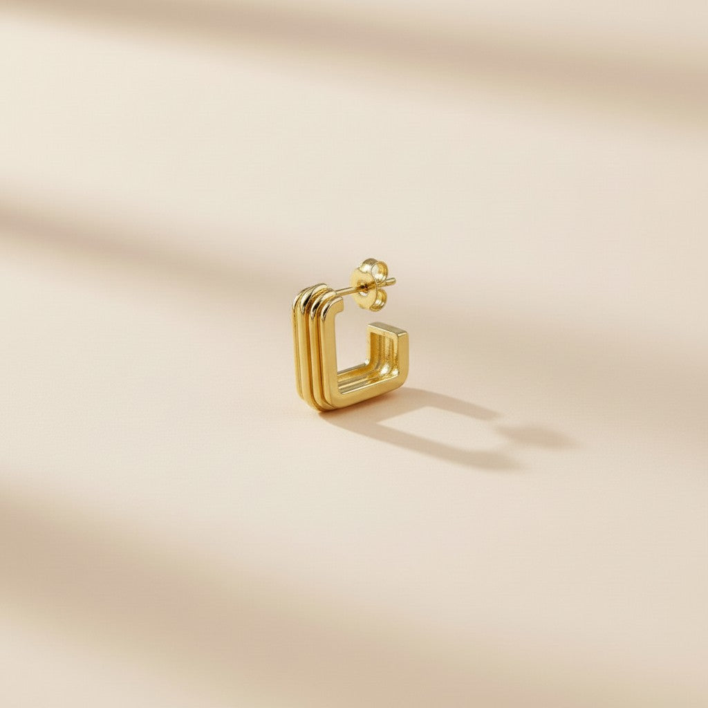 Geometric C-Hoop Earrings for Women - Ridged Modern Hoops