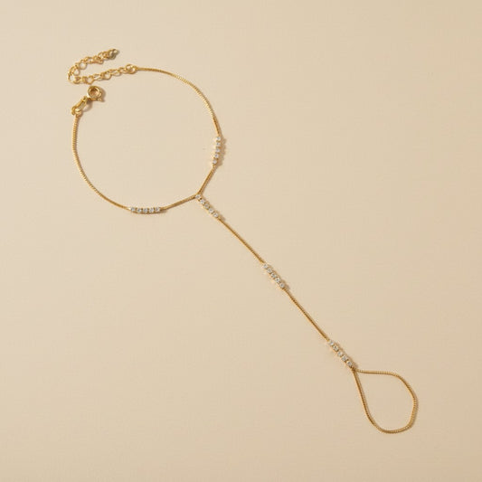 ✨ 18k Gold Filled CZ Row Hand Chain — Continuous Sparkle. Wrist to Finger. Every Gesture Luminous.