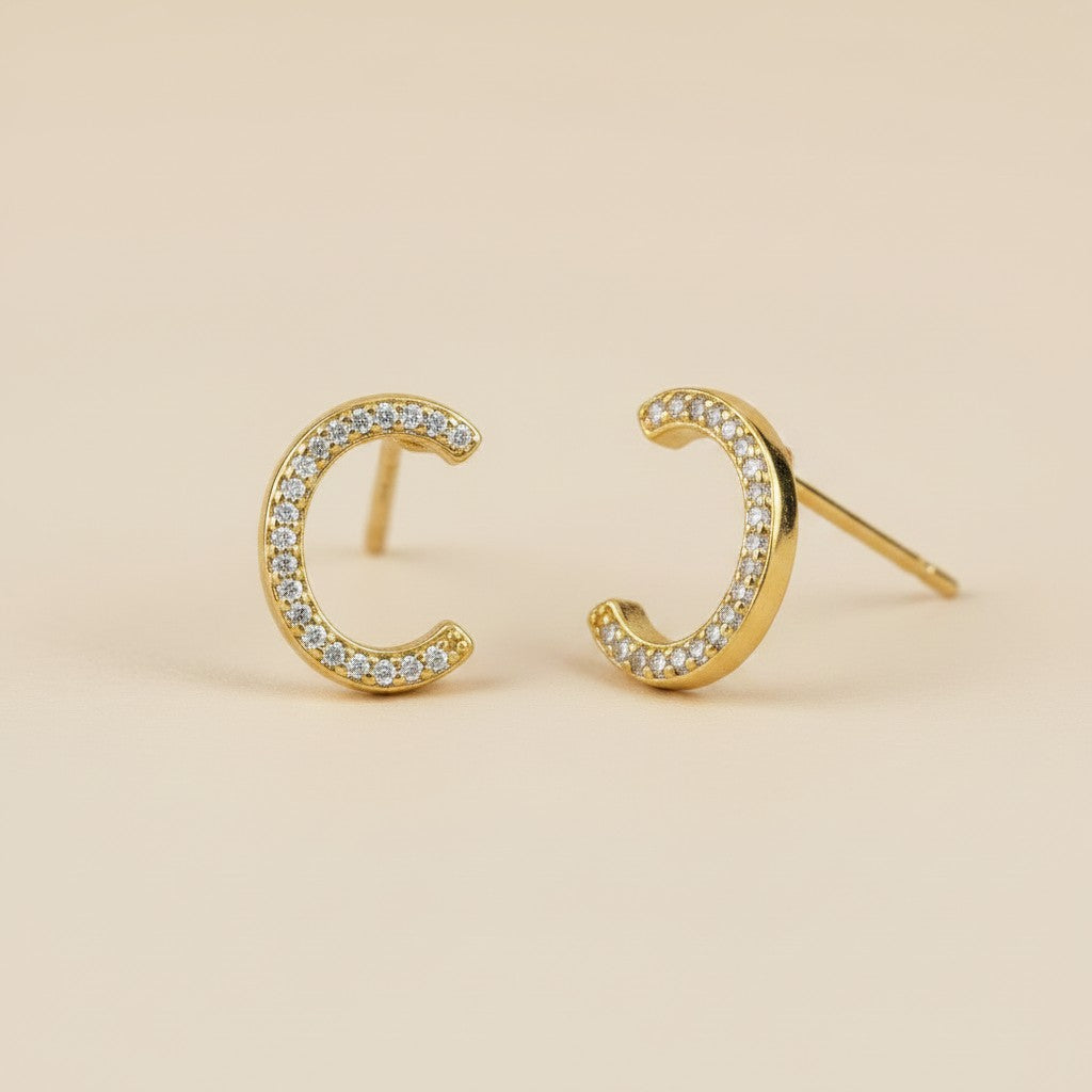 18k Gold Filled Half Round CZ Stud Earrings | Understated Sophistication