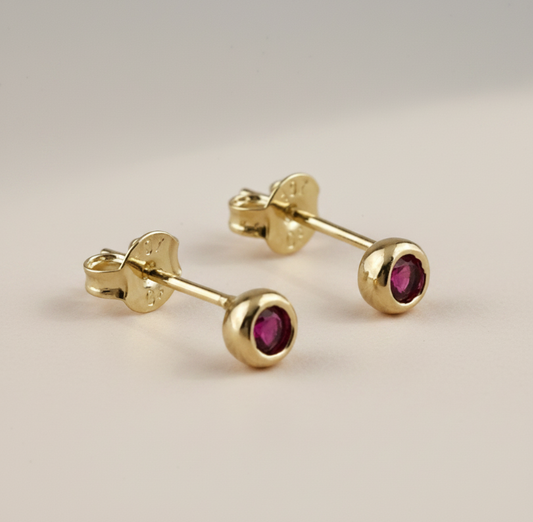 💎 18k Gold Filled Birthstone Bezel Stud Earrings — Your Month. 4mm. Perfect.