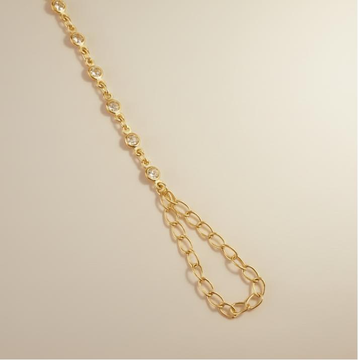 18k Gold Filled Dainty Round Bezel CZ Hand Chain