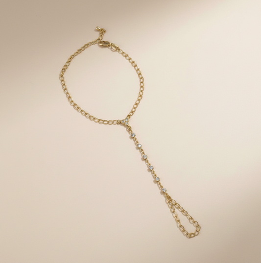18k Gold Filled Dainty Round Bezel CZ Hand Chain