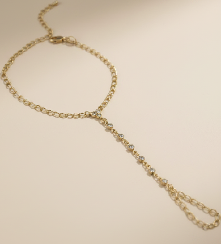 18k Gold Filled Dainty Round Bezel CZ Hand Chain