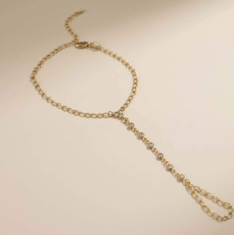 18k Gold Filled Dainty Round Bezel CZ Hand Chain