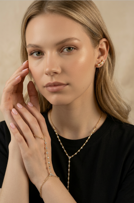 18k Gold Filled Dainty Round Bezel CZ Hand Chain