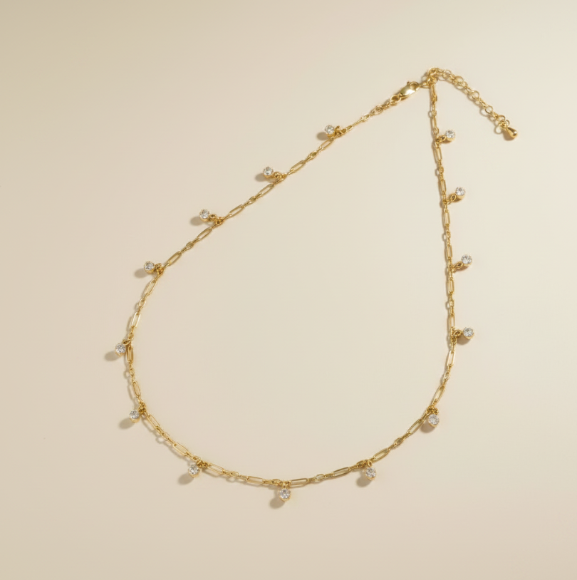 ✨ 18k Gold Filled CZ Drop Paperclip Necklace — Contemporary Chain. Sparkling Drops. Two Ways to Wear It.