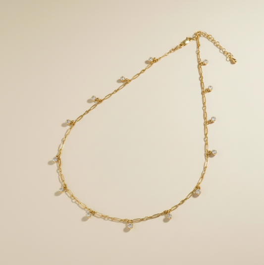 ✨ 18k Gold Filled CZ Drop Paperclip Necklace — Contemporary Chain. Sparkling Drops. Two Ways to Wear It.
