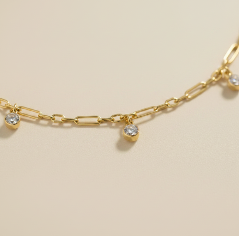 ✨ 18k Gold Filled CZ Drop Paperclip Necklace — Contemporary Chain. Sparkling Drops. Two Ways to Wear It.