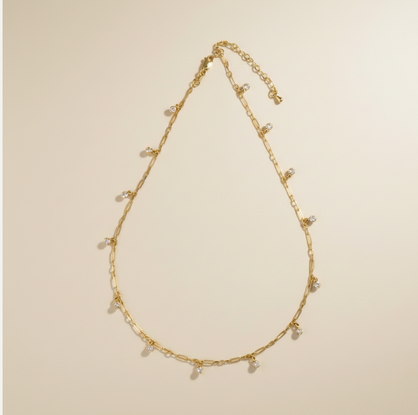 ✨ 18k Gold Filled CZ Drop Paperclip Necklace — Contemporary Chain. Sparkling Drops. Two Ways to Wear It.