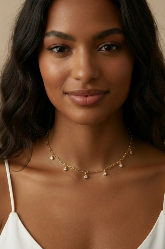 ✨ 18k Gold Filled CZ Drop Paperclip Necklace — Contemporary Chain. Sparkling Drops. Two Ways to Wear It.