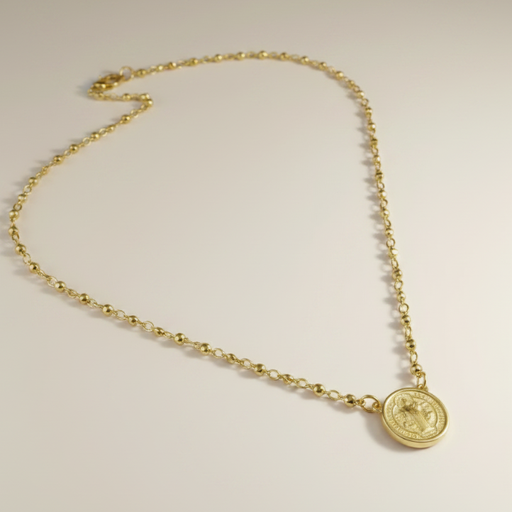 18k Gold Filled Beaded Saint Benedict Necklace