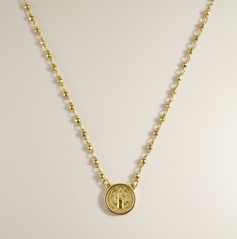 18k Gold Filled Beaded Saint Benedict Necklace