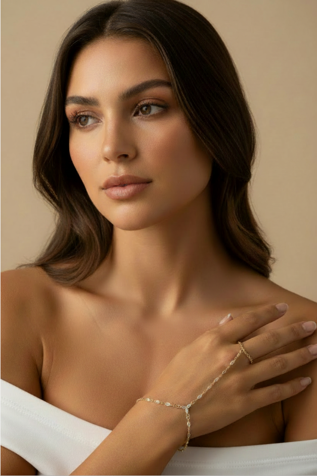 ✨ 18k Gold Filled Ellipse CZ Hand Chain — The Shape That Changes Everything