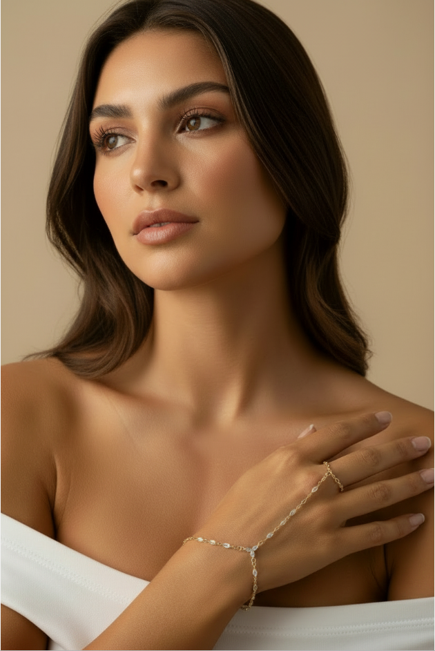 ✨ 18k Gold Filled Ellipse CZ Hand Chain — The Shape That Changes Everything