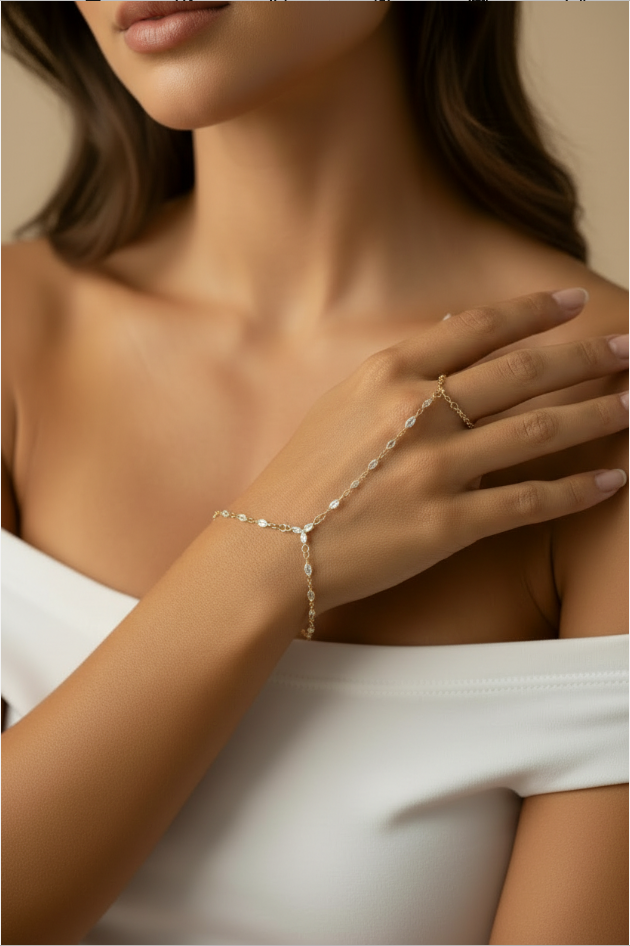 ✨ 18k Gold Filled Ellipse CZ Hand Chain — The Shape That Changes Everything