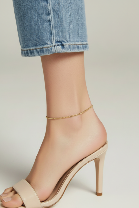 ✨ 18k Gold Filled Diamond-Cut Mesh Anklet — The Ankle That Shimmers With Every Step