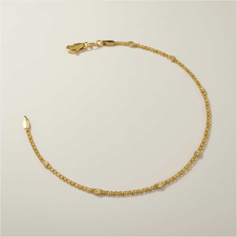 ✨ 18k Gold Filled Diamond-Cut Mesh Anklet — The Ankle That Shimmers With Every Step
