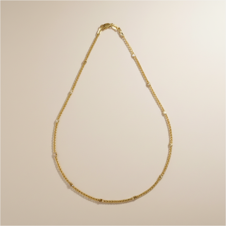 ✨ 18k Gold Filled Diamond-Cut Mesh Chain Necklace — A Surface That Catches Every Light