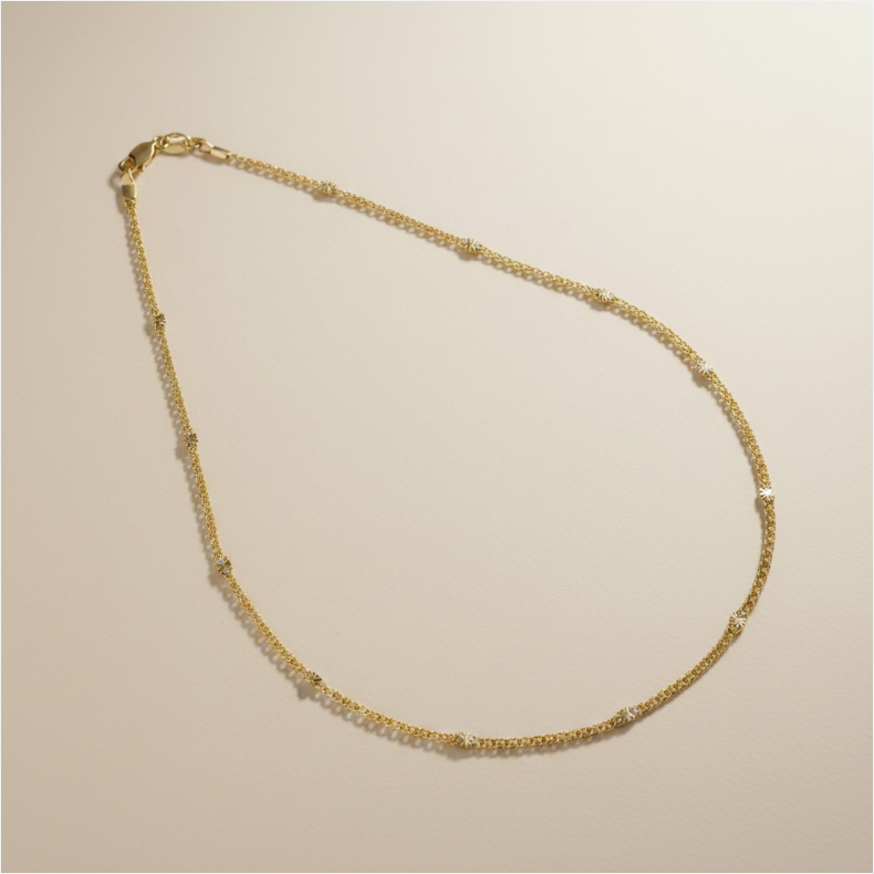 ✨ 18k Gold Filled Diamond-Cut Mesh Chain Necklace — A Surface That Catches Every Light