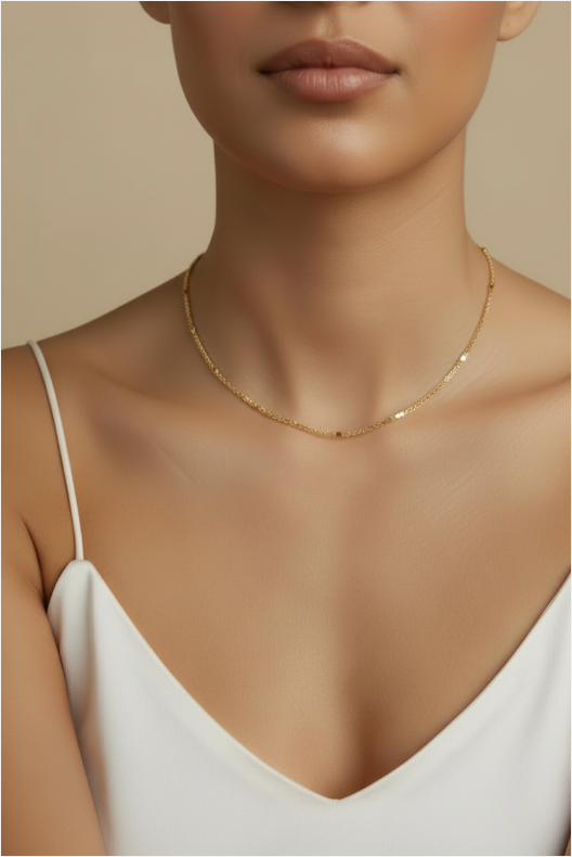 ✨ 18k Gold Filled Diamond-Cut Mesh Chain Necklace — A Surface That Catches Every Light