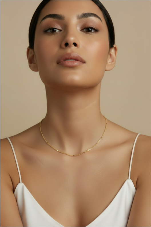 ✨ 18k Gold Filled Diamond-Cut Mesh Chain Necklace — A Surface That Catches Every Light